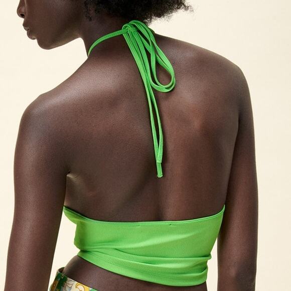 Zara Halter Crop Top + Knit Jacquard High Waisted Mini Skirt Neon Green Small - Picture 12 of 13